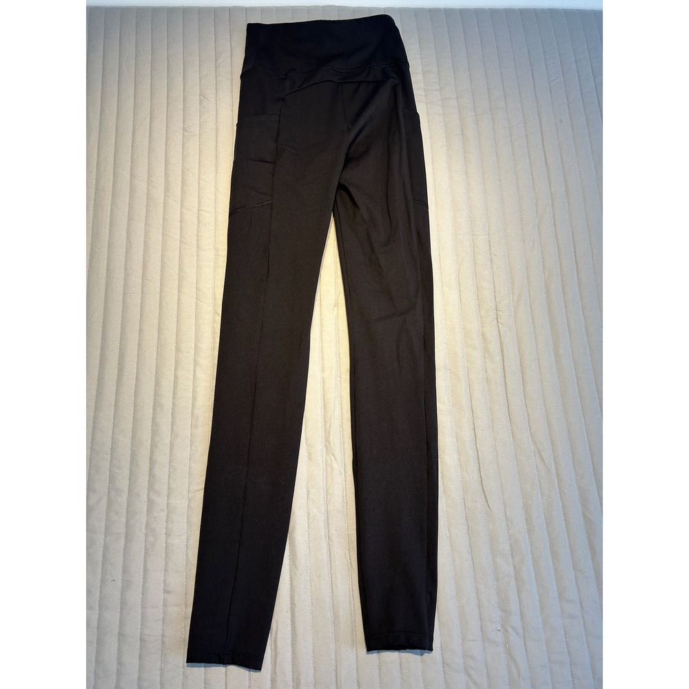 Black Leggings High Waist Side Pockets Athleisure Activewear Womens XXS - Picture 2 of 7